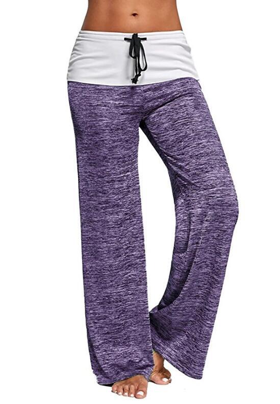 SZ60026-5 Women Foldover Heather Wide Leg Pants Loose Yoga Legging